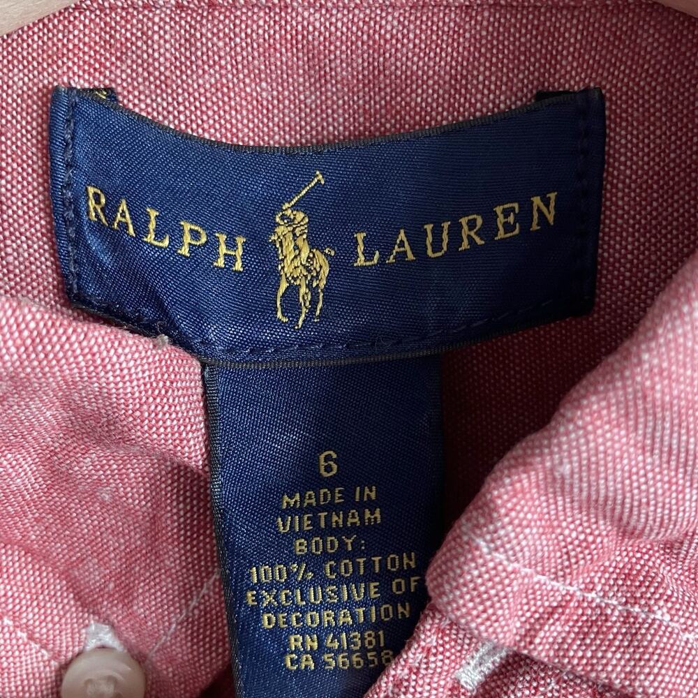 Ralph Lauren Boys 6 Button Down Shirt Long Sleeve Red Embroidered Logo - Picture 3 of 6
